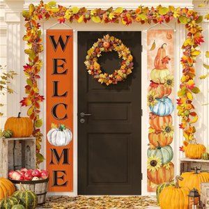 Porch Sign Banners & Door Decorations Yard Indoor Outdoor for Fall- Thanksgiving